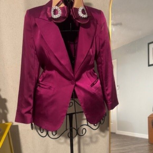 Express Size Medium Hot Pink Satin Blazer - Picture 3 of 6
